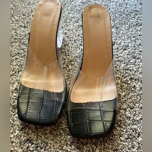 Size 6 black heels with clear strap
